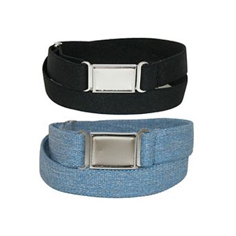 CTM Plus Size Elastic Belt with Magnetic No Show Flat Buckle (Pack of 2 Colors)