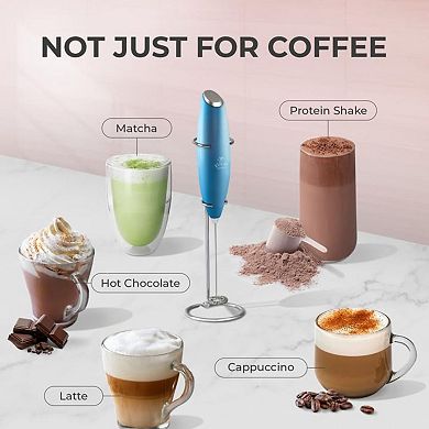 Zulay Handheld Milk Frother Wand Drink Mixer for Coffee (4 Duracell Batteries Included)