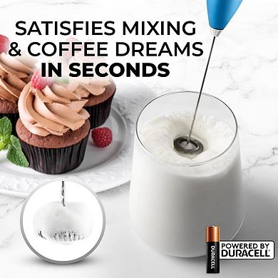 Zulay Handheld Milk Frother Wand Drink Mixer for Coffee (4 Duracell Batteries Included)