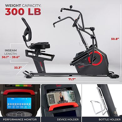 Sunny Health & Fitness Smart Electro-Magnetic Resistance Recumbent Elliptical Cross Trainer