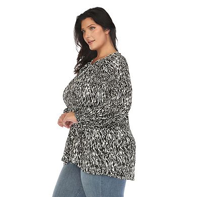 Plus Size Printed Peasant Blouse