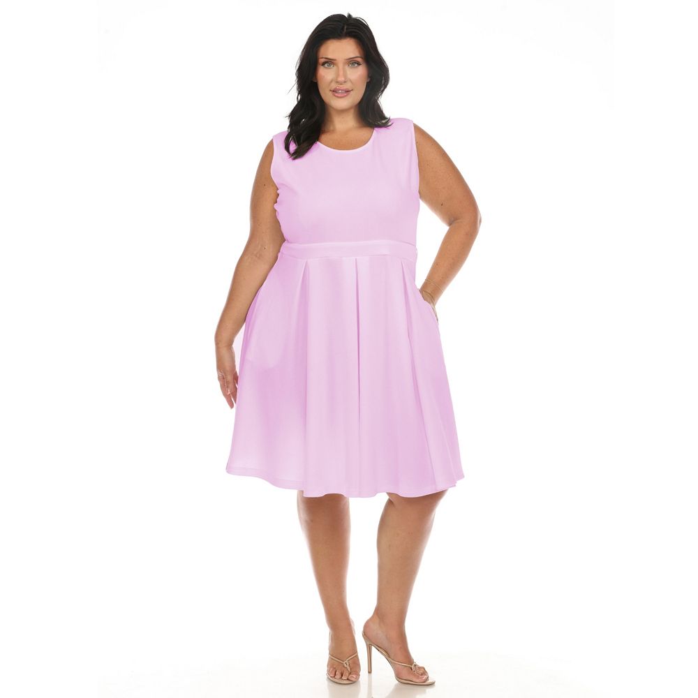 White Mark Women's Plus Size Solid Fit and Flare Dress, Lilac, 1X