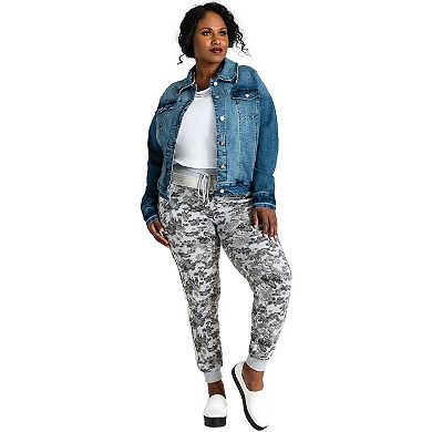 Women's Plus Size Curvy-Fit Grey French Terry Floral Jogger Pants