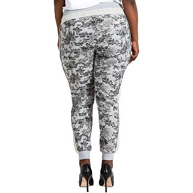 Women's Plus Size Curvy-Fit Grey French Terry Floral Jogger Pants