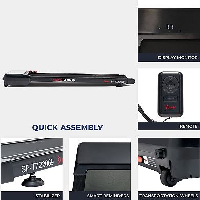 Sunny Health & Fitness Pacer Auto Incline Under Desk Smart TreadPad® Walking Treadmill