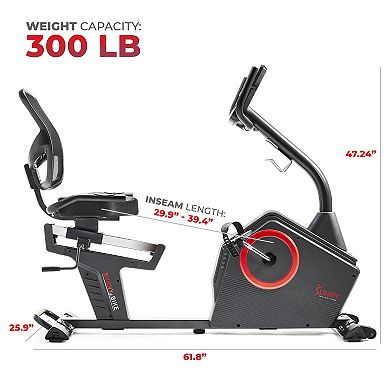 Sunny Health & Fitness Smart Electro-Magnetic Resistance Recumbent Exercise Bike