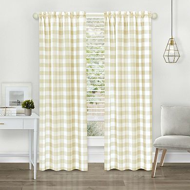 Kate Aurora Modern Farmhouse 2 Piece Large Buffalo Plaid Check Rod Pocket Curtains