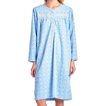 Women's Long Sleeve Cozy Micro Fleece Nightgown with Textured Lace Design