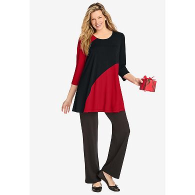 Woman Within Plus Size Knit Colorblock Tunic