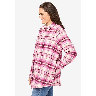 Woman Within Plus Size Fleece Flannel Snap-Front Shirt