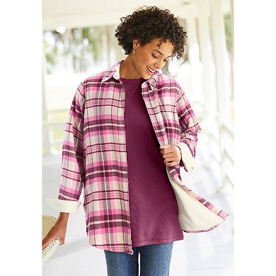 Woman Within Plus Size Fleece Flannel Snap-Front Shirt