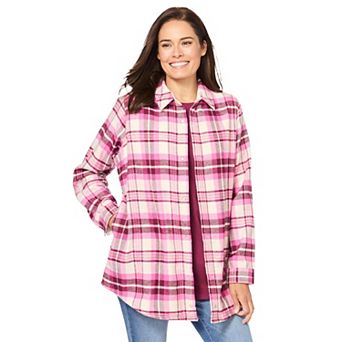 Woman Within Plus Size Fleece Flannel Snap-Front Shirt