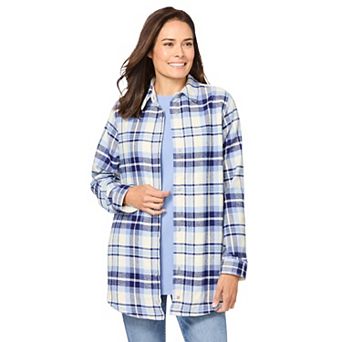 Woman Within Plus Size Fleece Flannel Snap-Front Shirt