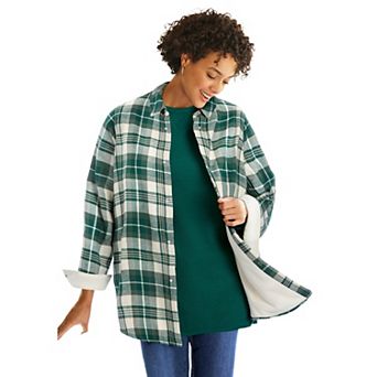 Woman Within Plus Size Fleece Flannel Snap-Front Shirt