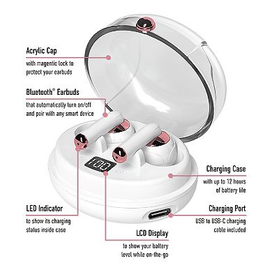 Gabbagoods Truebuds Chrome Wireless Earbuds - Bt 5.3, 20-hour Battery, Touch Controls, Lcd Screen