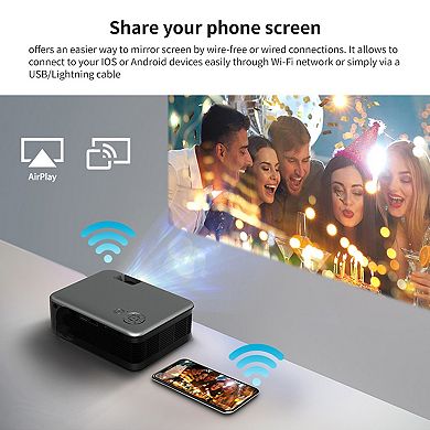 Gabba Goods WiFi Smart Projector: 1080p Cast, WiFi/HDMI, for PC/Tablet/Fire Stick/iOS & Android
