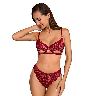 Women's Cupshe Red Lace Cutout Bra & Underwear Set