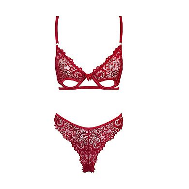 Women's Cupshe Red Lace Cutout Bra & Underwear Set