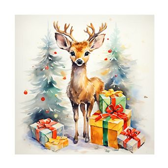 Ray Heere Christmas Fawn And Gifts 2 Canvas Art