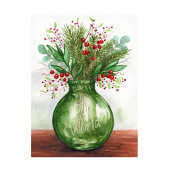 Melinda Hipsher Joy to the World Christmas Green Glass Vase Canvas Art