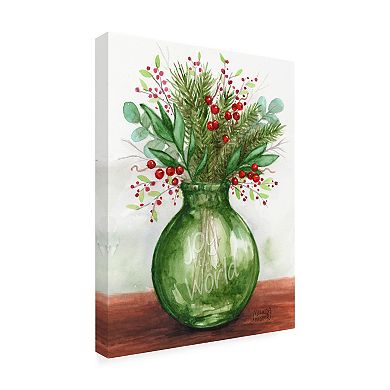 Melinda Hipsher Joy to the World Christmas Green Glass Vase Canvas Art