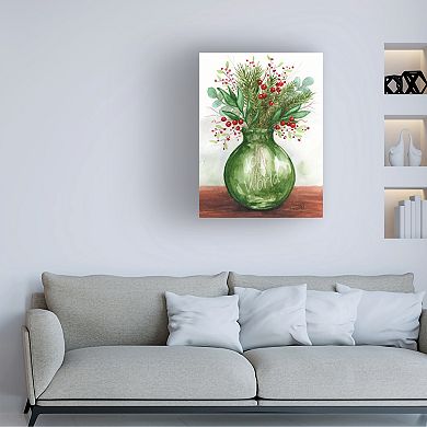 Melinda Hipsher Joy to the World Christmas Green Glass Vase Canvas Art