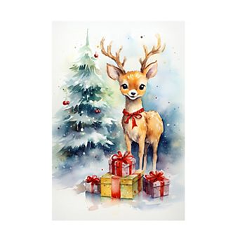 Ray Heere Christmas Fawn and Gifts 1 Canvas Art