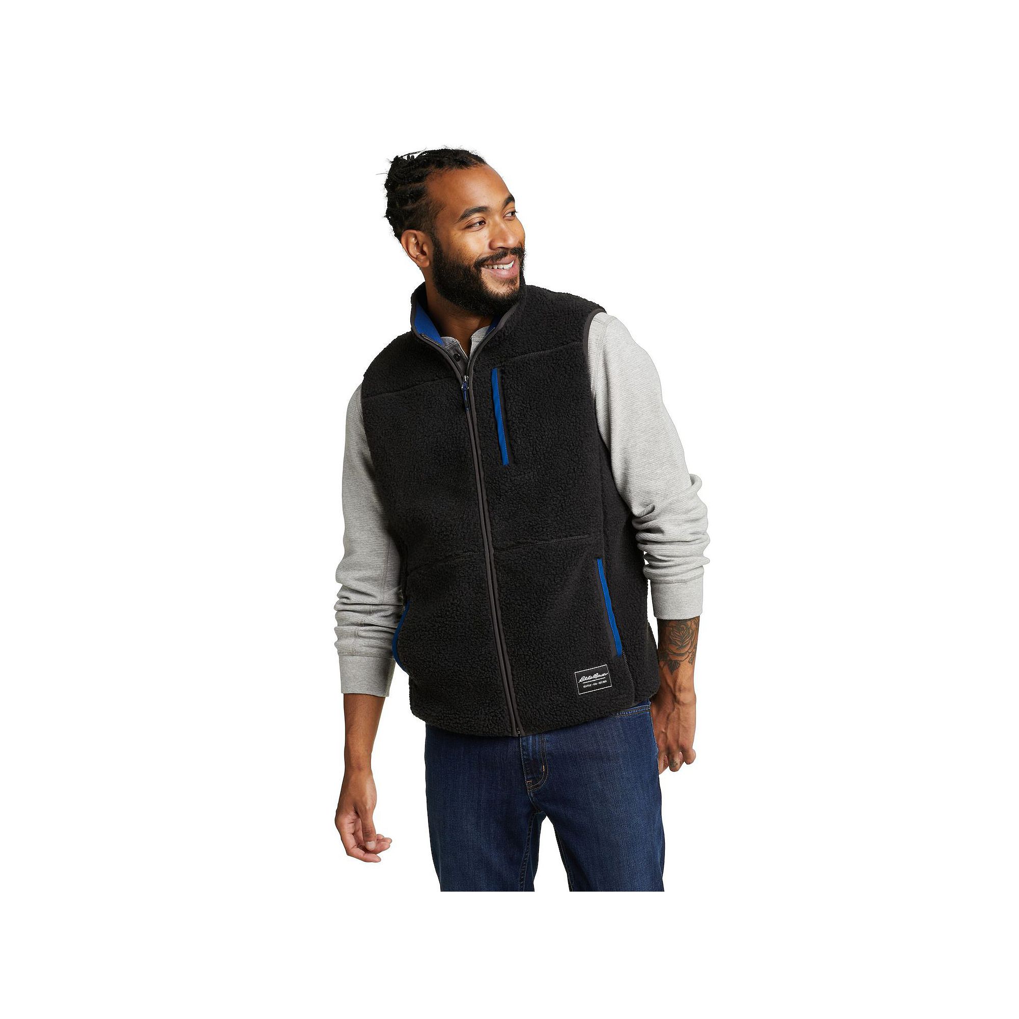 Mens Eddie Bauer Chilali Faux Shearling Fleece Vest, Size: Medium, Black