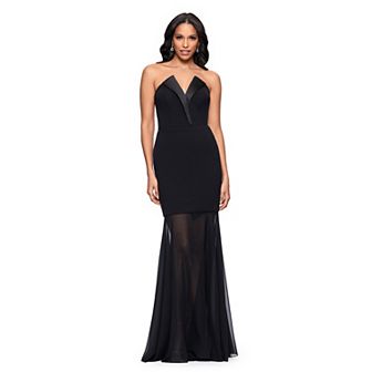 Women's BA Nites Long Tuxedo Chiffon Drop Waist Dress