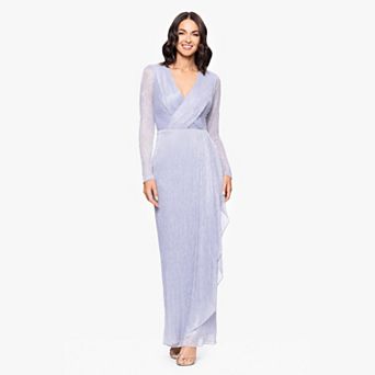 Women's BA Nites Pleated Metallic Long Sleeve Dress
