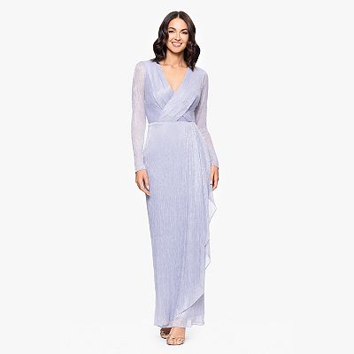 Women's BA Nites Pleated Metallic Long Sleeve Dress