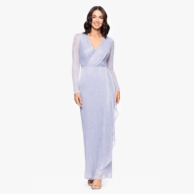 Women's BA Nites Pleated Metallic Long Sleeve Dress