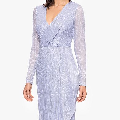 Women's BA Nites Pleated Metallic Long Sleeve Dress
