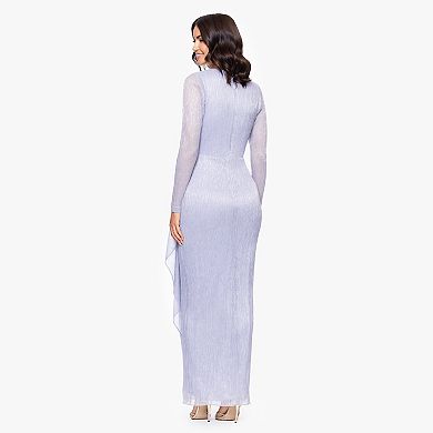 Women's BA Nites Pleated Metallic Long Sleeve Dress