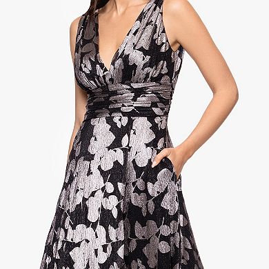 Women's BA Nites Foil Crinkle V-Neck Gown