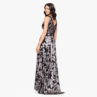 Women's BA Nites Foil Crinkle V-Neck Gown