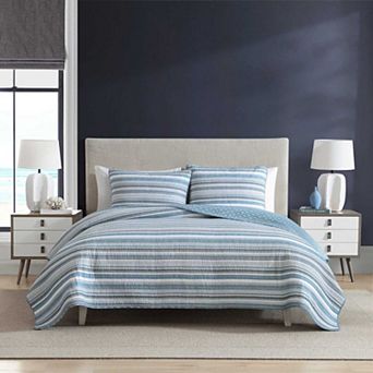 Nautica Pacific Stripe Blue Quilt Set