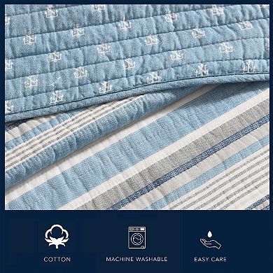 Nautica Pacific Stripe Blue Quilt Set