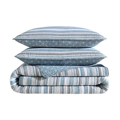 Nautica Pacific Stripe Blue Quilt Set