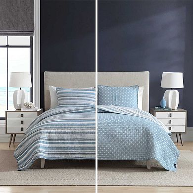 Nautica Pacific Stripe Blue Quilt Set