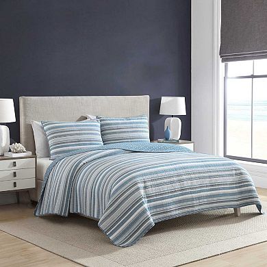 Nautica Pacific Stripe Blue Quilt Set