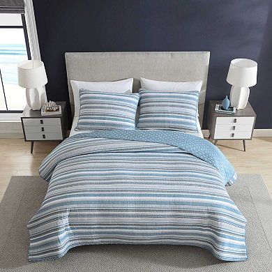 Nautica Pacific Stripe Blue Quilt Set