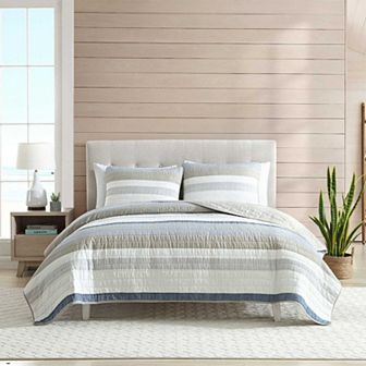 Nautica Lakelyn Blue Stripe Quilt Set with Shams