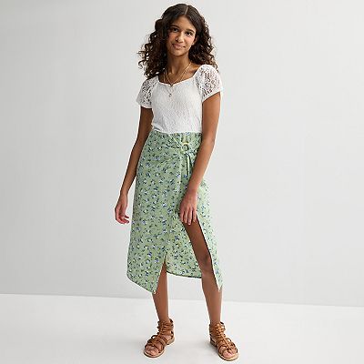 Girls 7-16 Knit Works Short Sleeve Walkthru Lace Bodice & O-Ring Maxi Dress