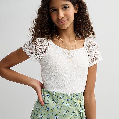 Girls 7-16 Knit Works Short Sleeve Walkthru Lace Bodice & O-Ring Maxi Dress
