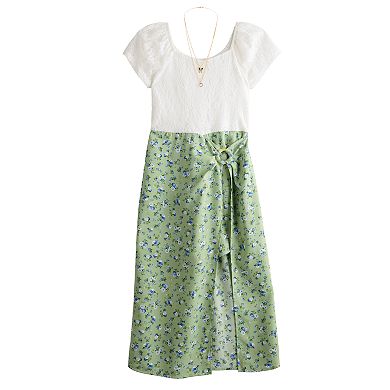 Girls 7-16 Knit Works Short Sleeve Walkthru Lace Bodice & O-Ring Maxi Dress