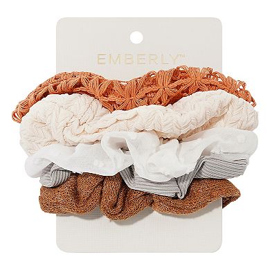 Emberly Neutral Tones Hair Scrunchie 5-Pack