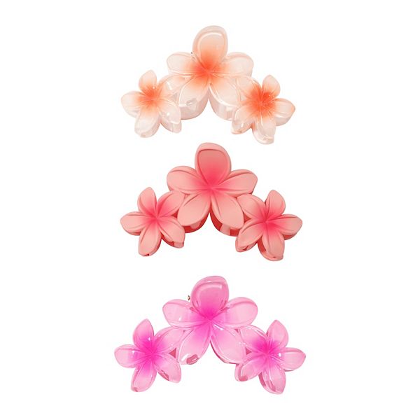 Emberly Floral Coral & Pink Claw Hairclip 3-pk. - Multi