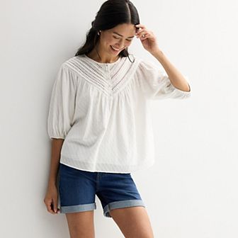 Women's Farmers Market Lace Trim V-Neck Top