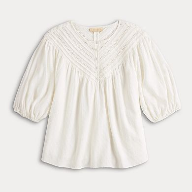 Women's Farmers Market Lace Trim V-Neck Top